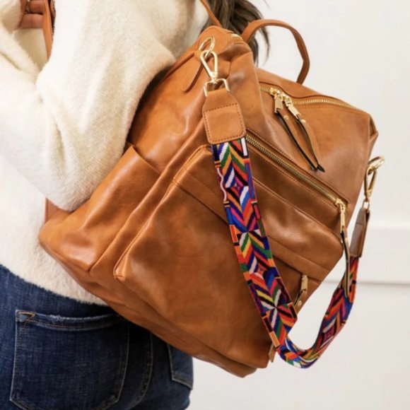 Blush & Belle Handbags - Cognac Convertible Guitar Strap Backpack